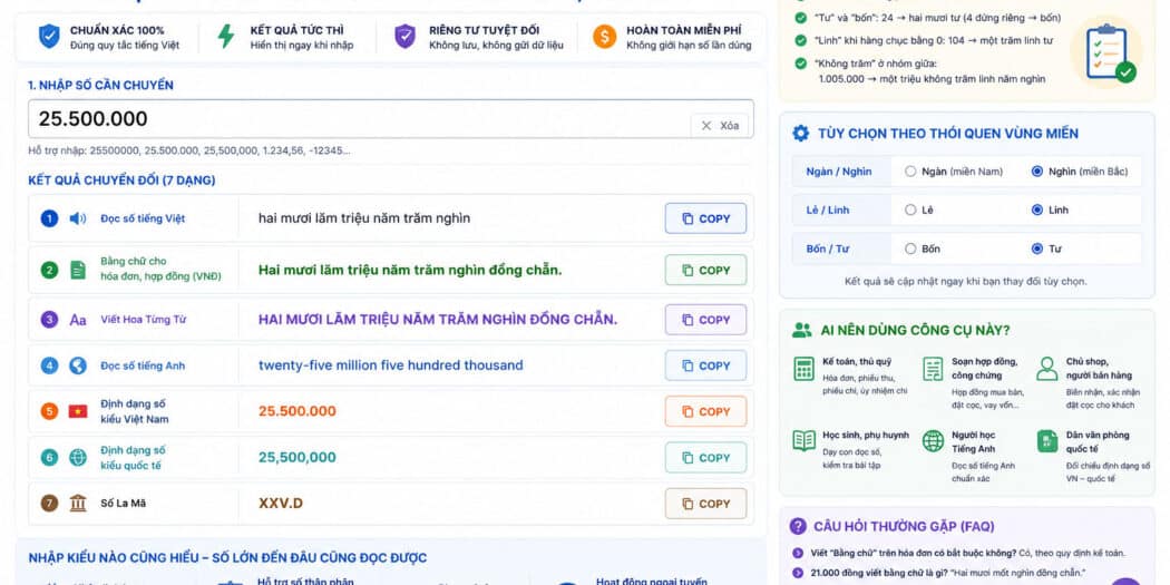 Chuyển Số Thành Chữ Online – Đọc Số Tiền Bằng Chữ Chính Xác Từng Con Chữ