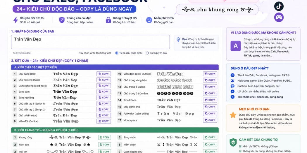 Tạo Kiểu Chữ Đẹp Cho Zalo, Facebook – 24+ Kiểu Chữ Độc Đáo, Copy Là Dùng Ngay